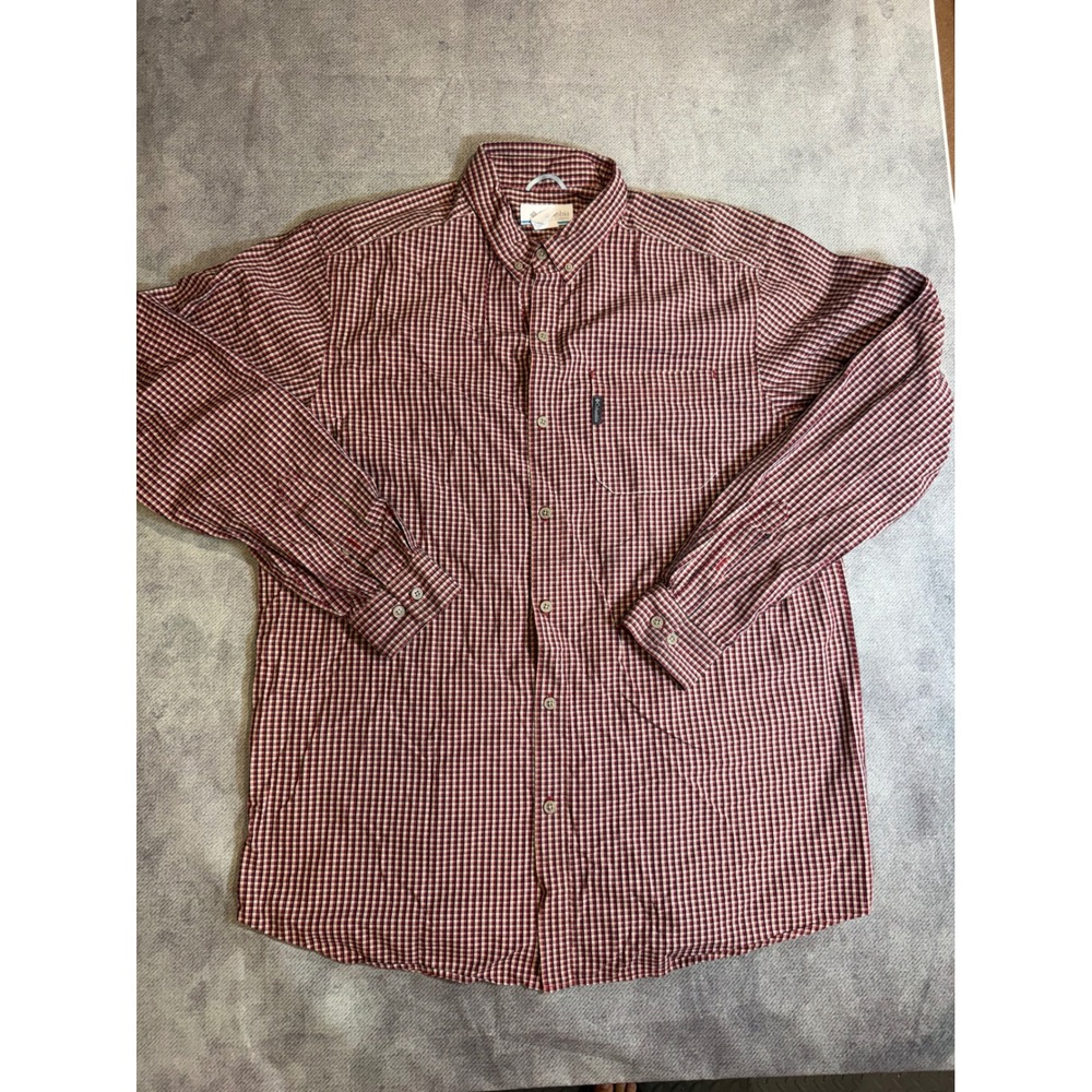 Columbia Mens XLT Tall Red Gingham Plaid Long Sleeve Button Down Shirt